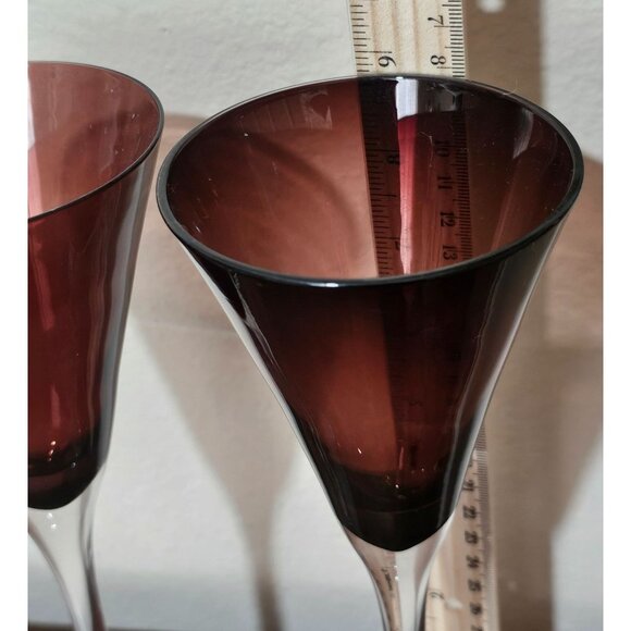 2 Pottery Barn Burgundy Wine Goblet 9" Blown Glass Clear Stem vtg tulip style - Picture 5 of 6
